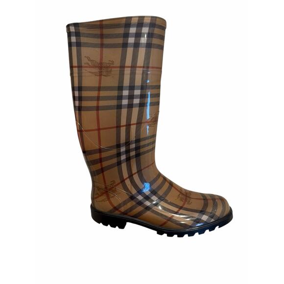 Burberry Brown Nova Check Rubber Rain Boots Women Size 38...